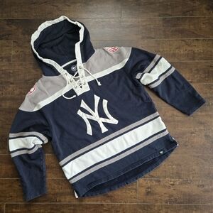 '47 Navy New York Yankees Superior Lacer Pullover Hoodie Size Large